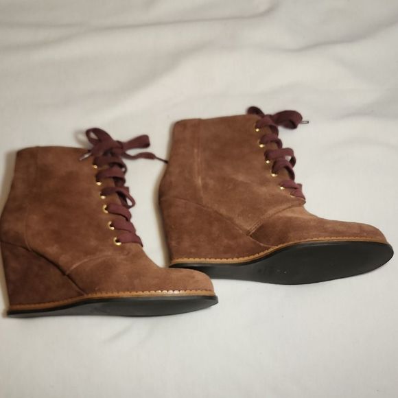 Kate Spade Saundra Brown Wedge Ankle Booties with Lace-Up Closure Size 8.5 - Picture 5 of 11